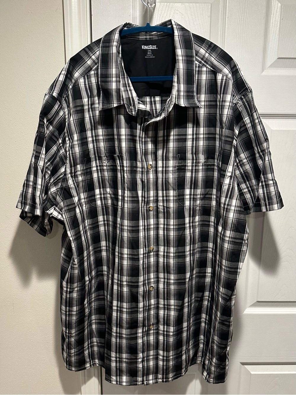 Kingsize Plaid Short-Sleeve Button-Down Shirt Black & White 3XL Big